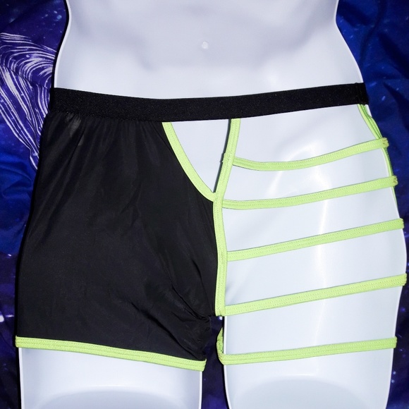 Men's Black & Green Strappy Boxer Briefs O/S - Picture 3 of 6